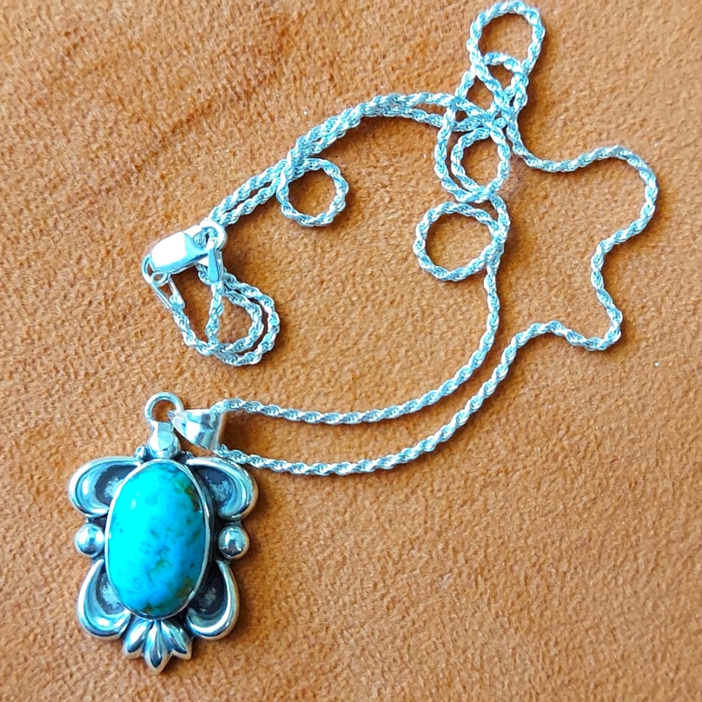 Sterling Silver Turquoise Pendant with sterling chain